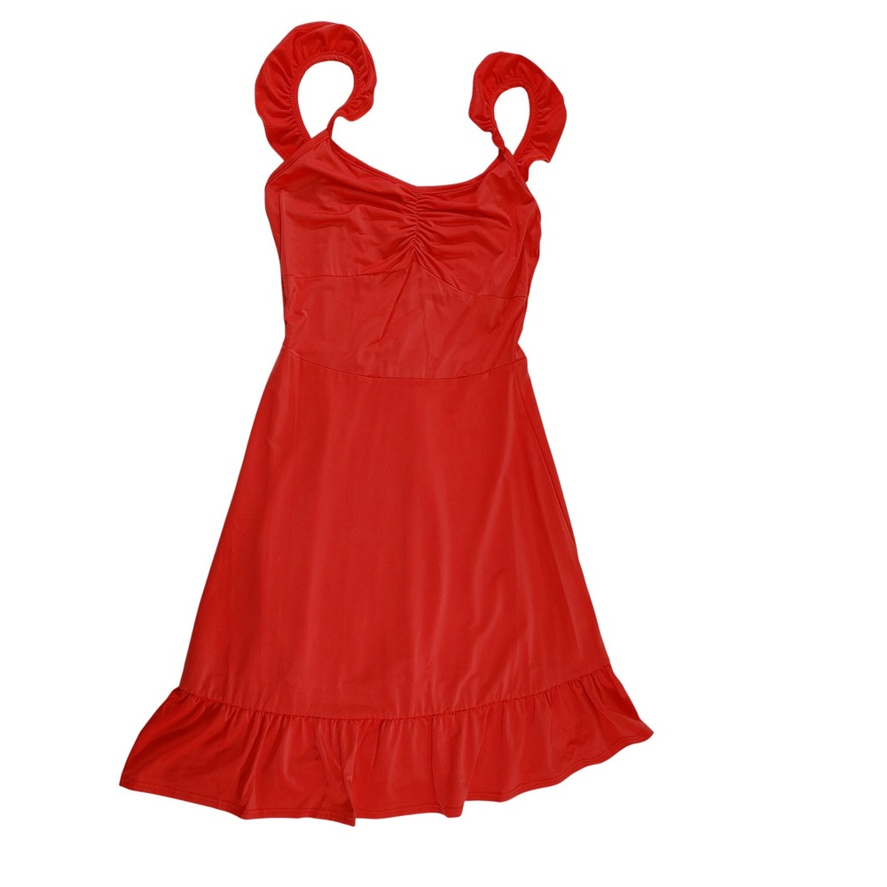 Rolla Coster Los Angeles Red Ruffle Strap Ruched Mini Dress Size‎ Small
